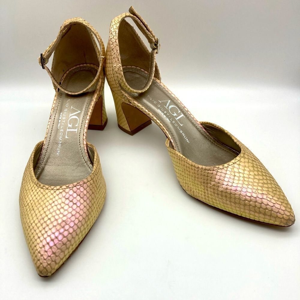 AGL Attilio Giusti Leombruni D’Orsay Shim Snake Marble Heels SZ 39/8,5 Italy - Picture 1 of 13